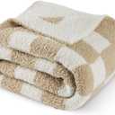 Bedsure GentleSoft Checkered Twin Blanket for Couch, Super Soft Cozy & Warm Knit Throw Blanket, Lightweight & Fluffy Plaid Blankets for Bedding, Sofa, Gifts for Women Men, Beige, 60x80 Inches