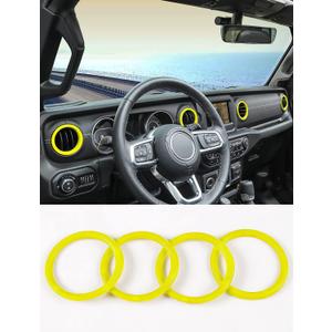 Savadicar Yellow Interior Accessories - AC Air Vent Trim Ring Cover for 2018-2023 Jeep Wrangler JL JLU 4XE & Gladiator JT - Solid Color Interior Decor Upgrade Option, 4-Piece