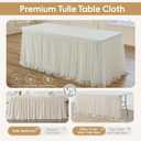 leegleri 6 pk 6ft Ivory Tulle Tablecloth for Rectangle Tables, 2-in-1 Cream Table Covers with Tulle Skirt,Wrinkle Free Stretchy Ruffle Tulle Table Cloths Fitted for Wedding Party Banquet Vendor, 6FT_6 Pack