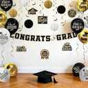 Black and Gold Graduation Party Supplies Kit - Grad Decor Set with Congrats Grad Banner, Class of 2026 Hanging Swirls, Graduation Balloons & Honeycomb Balls - for High School & College Celebrations