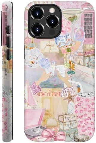 Generic Case Compatible with iPhone 16 Pro,Scratch Resistant Hybrid 2-Layer Hard Shell Phone Case,Pink Vintage Aesthetic Collage