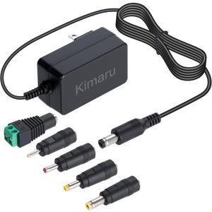Kimaru 24V 1A Power Adapter for LED Light Strip, Routers, Modems, CCTV Camera, CD Player, Security Surveillance Industry, Regulated 24 Volts 1000mA Power Supply Cord, DC 24V Transformer with 5 Tips.