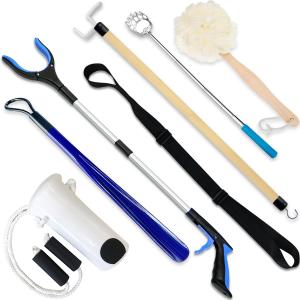 7PC Hip Kit For Seniors Total Hip Replacement Prime, Hip Replacement Kit After Surgery, Hip Replacement Recovery Kit With Grabber, Sock Aid, Leg Lifter, Dressing Stick, Shoehorn, Back Scratcher, Bath Loofah