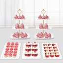 5 Pack Dessert Table Display Set - 2 x Three-Tier Square Cupcake Stands and 3 x Serving Trays, Elegant Tableware for Cakes, Cupcakes, Pastries, and Snacks, Perfect for Parties (White)