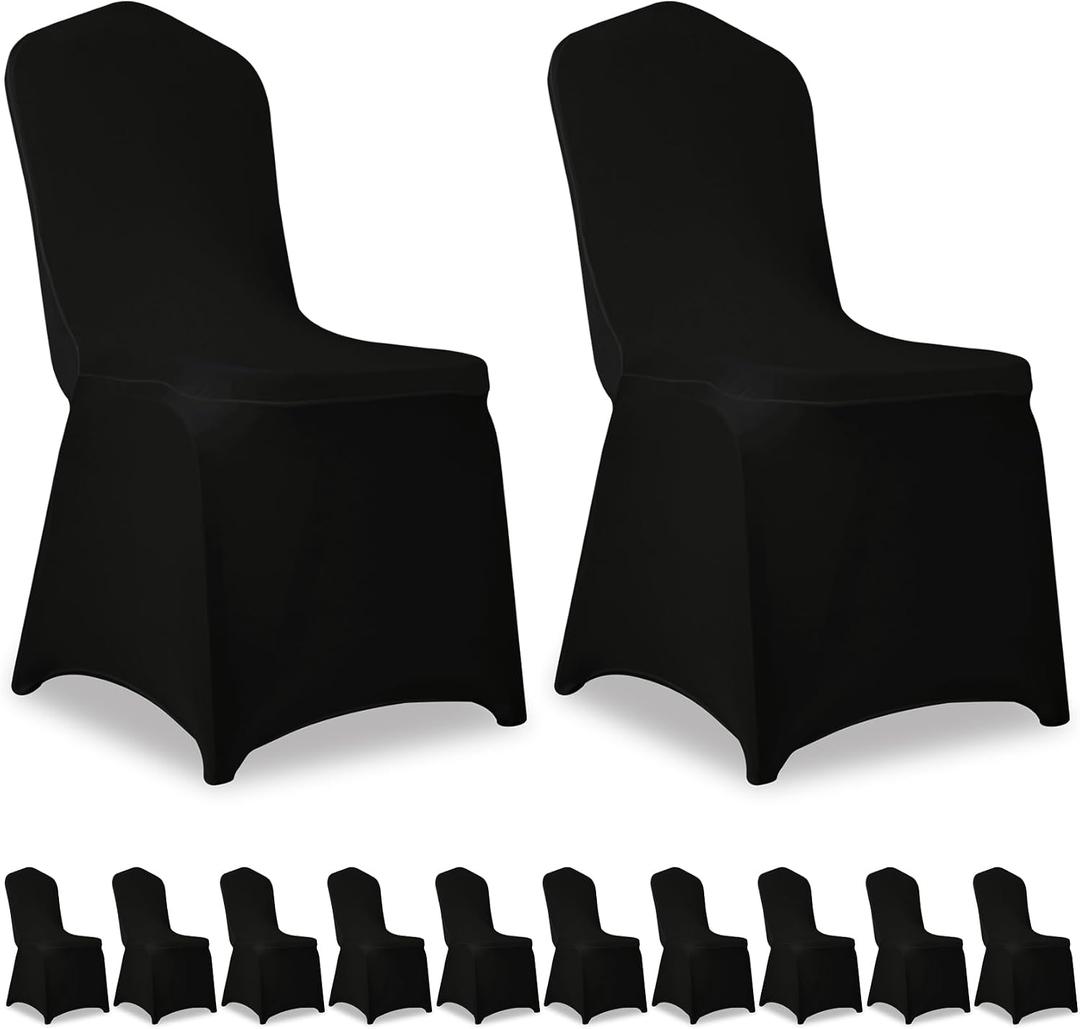 12 Pack Black Stretch Polyester Spandex Chair Covers Universal Washable Removable Chair Slipcovers Protector for Wedding Banquet Events Party Dining Decoration