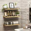 Floating Shelves for Wall Decor, Light Brown Wood Shelves for Bathroom, Living Room, Bedroom, Picture Frames, Plants, Kitchen (Set of 3) (16")