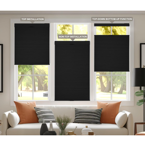 Boolegon No Drill No Tools Cellular Shades Top Down Bottom Up Honeycomb Blinds Blackout Cordless Window Blinds Easy to Install Cellular Shade for Windows,Blackout-Black,24" W x 64" H