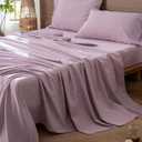 MooMee Flat Top Sheet Only 100% Washed Cotton Linen Like Textured Breathable Durable Soft Comfy (Light Purple, Queen)