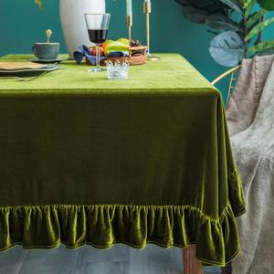 Velvet Tablecloth Luxurious Solid Rectangle Table Cloth,Oblong Retro Farmhouse Ruffle Tablecloths Washable Table Cover for Party Wedding Baby Shower Kitchen Dinning Tabletop Decoration (70" x 52" (Rectangular), Olive Green)
