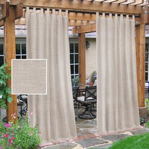 H.VERSAILTEX Outdoor Linen Sheer Curtains for Patio Waterproof - Outdoor Divider Privacy Added Light Filtering Porch Decor with Detachable Self-Stick Tab Top for Gazebo, Natural, 2 Pieces, W52 x L95