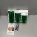 Rechargeable Flameless Candle, Flickering LED Pillar Glass Fake Candle with Remote and Timer, Built-in Battery Real Wax Electronic Candle for Room Decoration, Set of 3 (Green Snowflake Speckle)