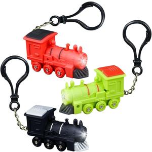 ArtCreativity Light-Up Train Backpack Clips with LEDs and Sounds, Set of 3, Fun Bag Accessories for Kids and Adults, Unique Back to School Supplies, Train Birthday Party Favors for Boys and Girls
