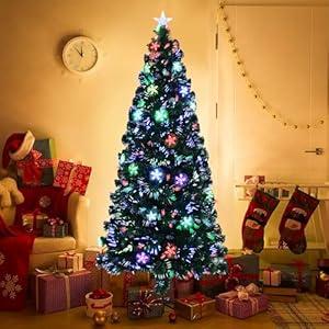 Joeoy 6Ft Pre-lit Fiber Optic Christmas Tree, Artificial Xmas Tree with RGB Color Changing LED Lights and Stars for Holiday Office Home Decoration