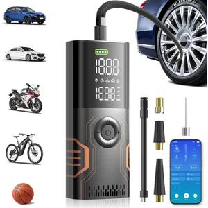 Tire Inflator Portable Air Compressor - Smart APP Air Pump for Car Tires, All-in-One Storage Portable Tire Pump for Car, 3X Speed & Automatic Stop Inflation, Cordless Tire Pump for Car, Motorcycle, Bicycle, Ball