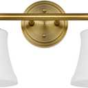 Champagne Bronze Bathroom Vanity Light Fixtures, Traditional Gold 2 Lights Wall Sconce Lighting with Large Opal Glass Shade, Porch Wall Mount Light Fixture for Bathroom, Mirror Cabinets Hallway Stairs