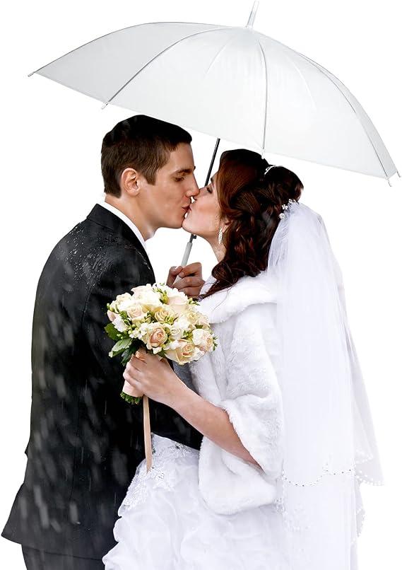 Saintrygo 20 Pack White Wedding Umbrellas with J Hook Handle Windproof Stick Umbrellas Large Bubble Umbrella for Adults Kids Rain