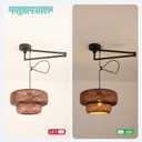 Adjustable Arm Woven Rattan Pendant Light Fixture, Boho Swing Arm Basket Weave Hanging Light, Vintage Round Shape Handwoven Pendant Light for Kitchen Island Dining Room (Coffee), 48.6"Hx14.1"Wx14.1"W