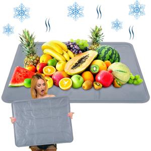 Reallnaive 2 Pcs Reusable Freezable Ice Mat for Buffet Table Chilled Serving Tray Party 19.69 x 15.75 Inches Charcuterie Cooler Cooling Trays for Food, Cheese(Gray)