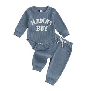 MERSARIPHY Newborn Baby Boy Fall Winter Clothes Mama's Boy Little Dude Outfit Embroidery Waffle Knit Romper Pants Sets, (70)