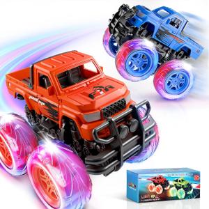 Monster Trucks Toys for Toddlers Boys: Light-up Wheels for Kids Age 2-4 Years Old,Toy Car for Kid Ages 3-5,Boy Cars to 3-6,Toy Truck for Toddler 1-3,Jam Birthday Gift for Children 1-3 (Blue and Red)