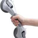 LEVERLOC Shower Grab Bar, 12 Inch Suction Grab Bars for Bathtubs, Shower Handle Handrail for Seniors Bathroom Safety Grip for Elderly, Heavy Duty No Drilling Removable,Silver