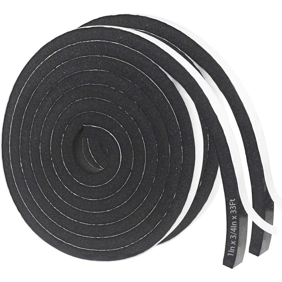 Storystore Weather Stripping Door Seal Strip, 1In x 3/4In x 33FT Self Adhesive Foam Tape for Door Window Insulation Soundproofing Weatherstrip, High Density Foam Seal for Doors Windows Furniture