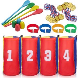 26PCS Outdoor Games Potato Sack Race Bags for Kids and Adults, 3-Legged Race Bands, with Egg and Spoon Lawn Games for Outside Backyard Field Day Birthday Party Games Easter for Kids and Family