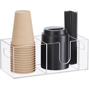 Acrylic Coffee Cup Holder for Countertop, Coffee Bar Accessories and Organizer - Coffee Station Organizer for Cup Lid Stirrers Pod