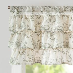 jinchan Ruffled Floral Valance Linen Shabby Chic Small Window Curtain 18 Inch Farmhouse Kitchen Valance for Bedroom Living Room Decor Cottage Rustic Window Treatments 1 Panel Green on Beige