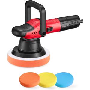 AVID POWER Dual Action Car Buffer Polisher, 6 Inch Orbital Polisher for Car Detailing with 6 Variable Speeds, Detachable Handle & 3 Polishing Pads (5-light Red)