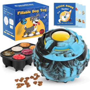 4-IN-1 Dog Toys - Frozen Dog Treat to Keep Them Busy, Treats Puzzle Ball Toy, Interactive Treat Dispensing Dog Toy, Durable Rubber Chew Toys, DIY Freezable Fillable Treat Toy, Mental Enrichment Toys (Blue)