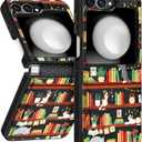 for Samsung Galaxy Z Flip 5 Case - Women Girls Cute Phone Cover Girly Aesthetic Kawaii Unique Design Cartoon Cat Bookshelf Heavy Duty Shockproof Protective for Samsung Z Flip 5 Case 6.7 Inch