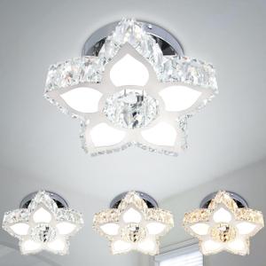 FRIXCHUR Modern Crystal Ceiling Light Fixture Mini Led Chandelier Small Flower Chandelier for Living Room Bedroom Dining Room Kids Room Girls Room,Colors Change (9.1 Inch)
