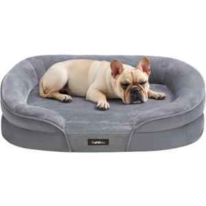 Feandrea Dog Bed, Medium Orthopaedic Dog Sofa Bed, 30 x 20 x 7 Inches, Egg Crate Foam, Waterproof Liner, Raised Edges, Removable and Machine Washable Cover, Non-Slip, Light Gray UPGW281G01