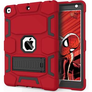 CCMAO for iPad 9th/8th/7th Generation 10.2 Inch Case 2021/2020/2019, with Kickstand, Heavy Duty Shockproof Hybrid Three Layer Protective Cover, Red+Black (05 Red+Black)