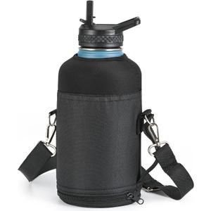 Water Bottle Holder Carrier Bag Crossbody with Adjustable Shoulder Strap, 64 128 oz Sports Water Bottle Sleeve Accessories for Biking Hiking Travelling Camping, Black