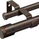 USFOOK 1 Inch Bronze Double Curtain Rods for Windows 66 to 120 Inches (5.5 to 10 Ft), Dual Curtain Rods with End Cap Finials, Telescoping Double Window Rod for Sliding Glass Door
