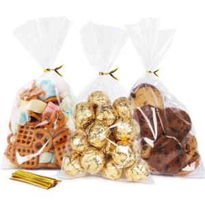 SUREHOME Cellophane Bags, 100 Pack Clear Gift Bag Cellophane Treat Bags with Ties 6x10 Inch Plastic Small Cello Candy Bag for Birthday Party Favors Goodie valentines Cookies Bakery Snack Popcorn Wraps