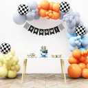 HOUSE OF PARTY Race Car Balloon Garland Kit  Two Fast Birthday Decorations with Blue Orange Yellow Grey & Checkered Balloons, Race Cars Party Supplies