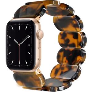 Heesch Tortoise Stretchy Watch Band Compatible with Apple Watch Serise Ultra/SE/8/7/6/5/4/3/2/1, Resin Cute Watch Strap Wristband for iWatch Bracelet for Women Men Girls, 38/40/41mm, 42/44/45/46/49mm, Oval Version