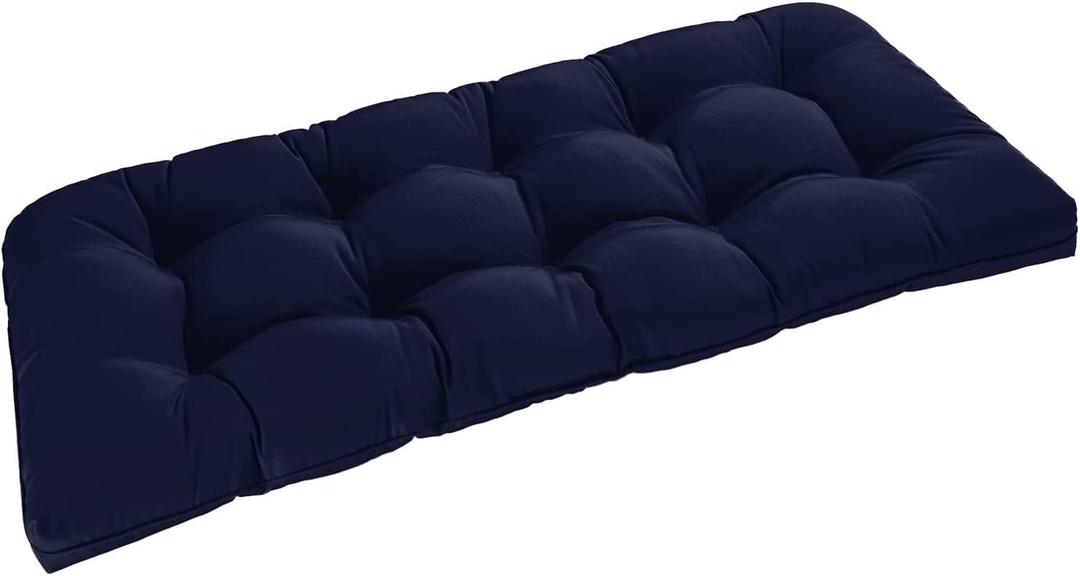 downluxe Outdoor Bench Cushion for Patio Furniture, Water Resistant Tufted Overstuffed Porch Swing Cushions, Thick Outdoor Loveseat Cushions, 44" X 19" X 5", Navy, Set of 1