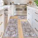 Ileading Boho Kitchen Rugs Sets 3 Piece with Runner Floral Kitchen Floor Mat Carpet Farmhouse Kitchen Rugs and Mats Non Skid Washable Runner Rug for Kitchen Floor Office Sink Laundry, Light Brown (20"x32"+20"x48"+20"x59")