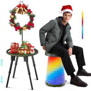 LED Camping Table Set with Stools, 300lbs Capacity Adjustable Height Folding Table & Chairs, All-in-One Compact Design for Outdoor, Camping, Picnic, Tailgating (Green)