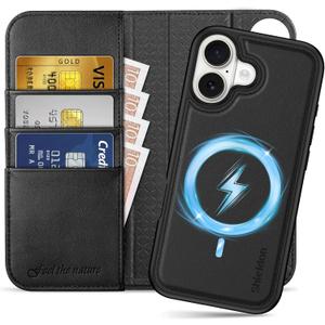 SHIELDON 2-in-1 Wallet Case for iPhone 17 6.3" 2025 | Genuine Leather | Detachable Design | Wireless Charging | RFID Blocking Card Holder | Folio Magnetic Cover | Kickstand | Shockproof | Black