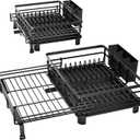 SNTD Dish Drying Rack - Extendable Dish Rack, Large Sink Drying Dish Drainer for Kitchen Counter, Stainless Steel Dish Strainer with Utensil Holder (Black)