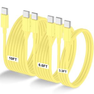 3-Pack Yellow [3.3FT+6.6FT+10FT] 60W USB C to USB C Cable, Type C Fast Charging Cable for iPhone Air 17 16e 16 15 Pro Plus Pro Maxfor Galaxy S25, for iPad Pro/Air/mini, for MacBook Pro/Air and More