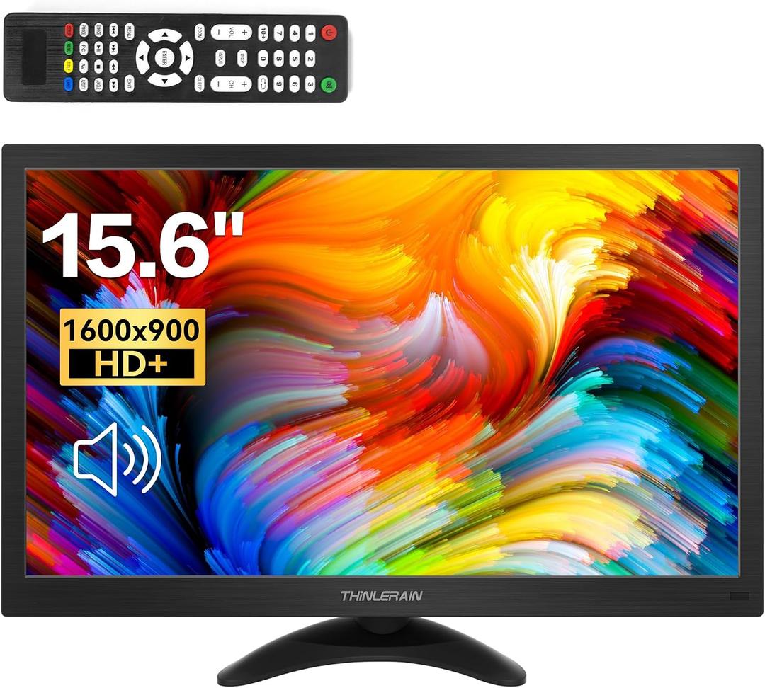 15.6 Inch Computer Monitor 1600x900 Small PC Monitor with HDMI VGA AV BNC USB Ports, 60Hz, 5Ms, VESA, Remote Control, Mini Display Built-in Speakers for Office Home