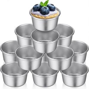 Geiserailie 8 Pieces Individual Flan Molds Egg Tart Molds Pudding Cups Mini Chocolate Molten Pans Carbon Steel Cupcake Cake Cookie, Round Nonstick Popover Bakeware Tumblers(2.6 x 2 x 1.3 Inch)
