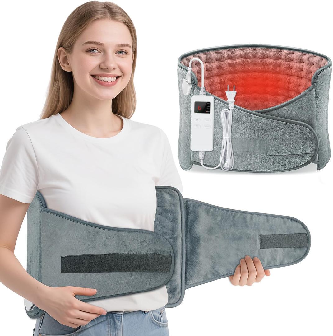 MELCAM Heating Pad for Back Pain Relief, 12"x24"+20" Large Electric Heating Pad for Period Cramps with Belt, 6 Heats Levels & 4 Timers, Auto Shut Off, Machine Washable, Gifts for Women Men Mom Dad (Gray)