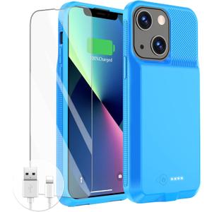 GIN FOXI Battery Case for iPhone 13/13 Pro/14/14 Pro, Charging Case 7000mAh Rechargeable Ultra-Slim Anti-Fall Protection Extended Charger Cover for iPhone 14/14Pro/13/13 Pro Battery Case 6.1" (Blue)